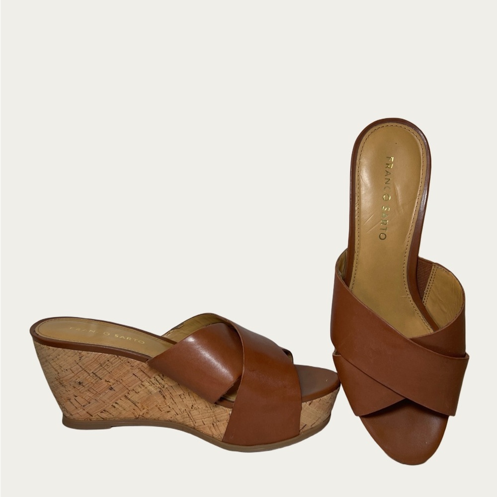 Franco Sarto Women’s Brown Leather Wedge Slides Size‎ 8M